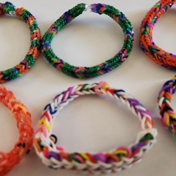 Handmade Orange and Tie Dye Rainbow Loom Bracelet Set - Picture 4 of 5